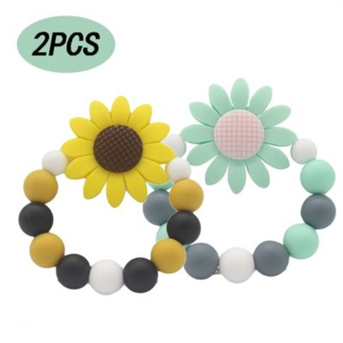EASTIN Chew Bracelet for Kids, Silicone chewable Beads Bracelet for Girls and Boys, Chewing Ring Sunflower Teething Toys for Toddlers and Infant Reduces Biting Fidgeting Anxiety