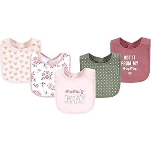 Hudson Baby Infant Girl Cotton Bibs, Mama Mauve Sage Rose, One Size