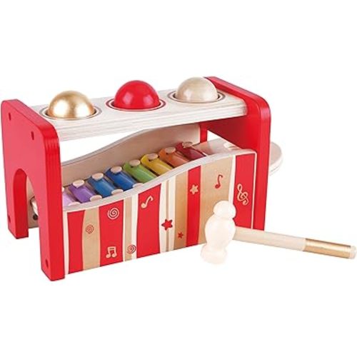 Hape Pound & Tap Bench with Slide Out Xylophone - Award Winning Durable Wooden Musical Pounding Toy for Toddlers
