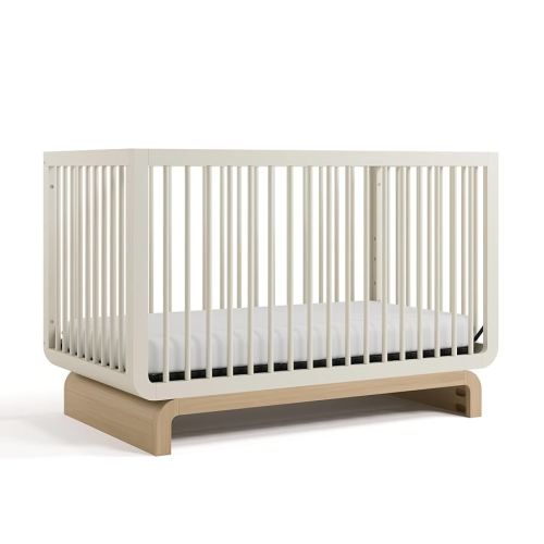 STORKCRAFT Santorini Deluxe 5-in-1 Convertible Crib with Bonus Toddler Guardrail (Frosted Oat with Driftwood) – GREENGUARD Gold Certified, Includes Toddler Guardrail, Fits Standard Crib Mattress