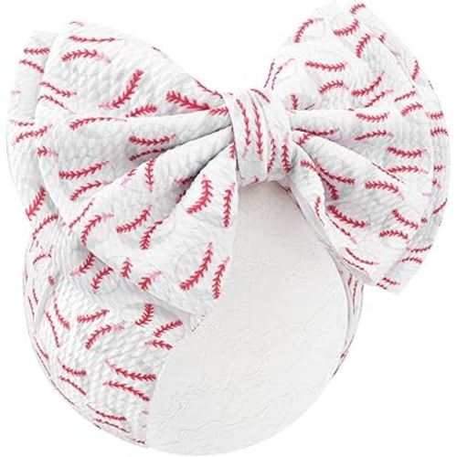 Baseball Baby Bows Headbands Game Day Hair Bow High Stretchy Soft Nylon Headbands Handmade Hairbands with Bows Hair Accessories for Infant White Red