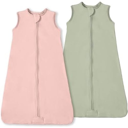 Baby Sleep Sack 0-3-6 Months Light Wearable Blanket for Babies with 2-Way Zippers, 0.5 TOG Premium Soft Breathable Sleeping Bag for Baby Boys Girls 2-Pack (Pink & Green)
