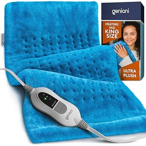 GENIANI Extra Large Electric Heating Pad for Back Pain and Cramps Relief - Auto Shut Off - Soft Heat Pad for Moist & Dry Therapy - Heat Patch (Aqua Blue)