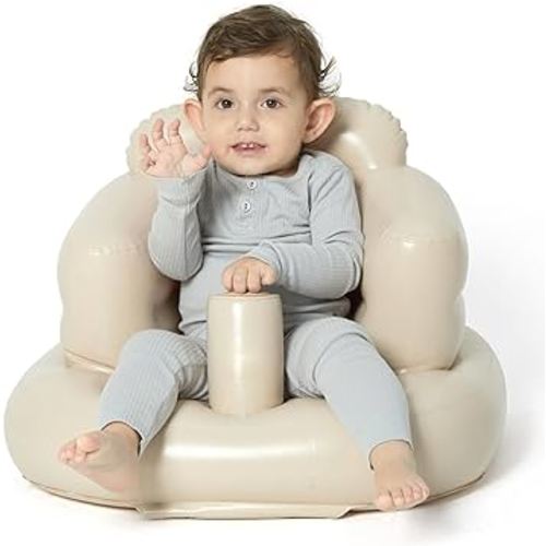MINK Inflatable Baby Seat with Built-in Pump – Floor Seat for Infants 3 Months & Up, Blow Up Baby Chair,Ideal for Sitting Up and Learning to Play (Khaki)