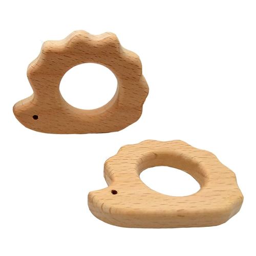 2pcs Natural Wooden Hedgehog Teething Pendant Pure Natural Beech Wood Animal Teether Shape for Handmade Home Decoration Craft Accessory (Hedgehog 2pcs)
