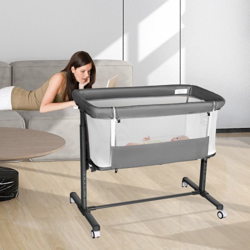 AILEEKISS Baby Bassinet with Wheels Adjustable Bedside Sleeper Bassinet Newborn Baby Crib, Grey