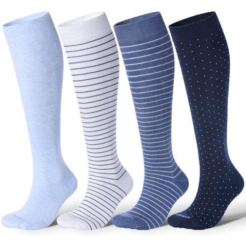 LEVSOX Cotton Compression Socks for Women Men 20-30 mmHg Knee High Cute Support Sock for Nurses Flying Pregnancy