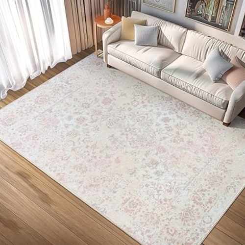 6x9 Area Rug - Vintage Floral Style for Indoor Spaces -Soft, Washable, Non Slip & Stain Resistant -Ideal for Living Room, Bedroom, Dining Room and Home Office, Beige
