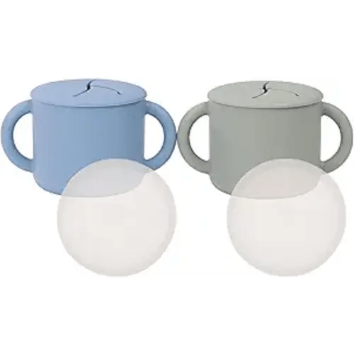 WeeSprout Snack Containers, Food Grade Silicone Cups, Spill-Proof Tops For Toddlers and Babies, Premium Hard Plastic Travel Lids, Dishwasher Safe, Set of 2 Snack Catchers