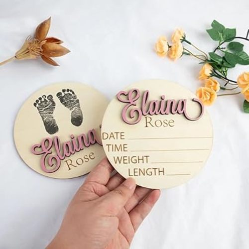 Personalized Wooden Baby Name Announcement Signs, Birth Announcement And Footprint Sign For Hospital, Baby Girl Or Boy, Welcome Arrival Sign, Shower Gifts /5