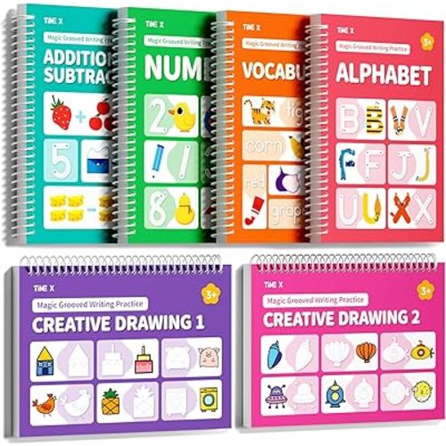 TIME X Magic Grooved Writing Practice Books, Reusable Handwriting Practice Books, Groove Workbooks, Handwriting Practice for Kids 3 +, Large Writing Practice Books (Practice 6-Books)