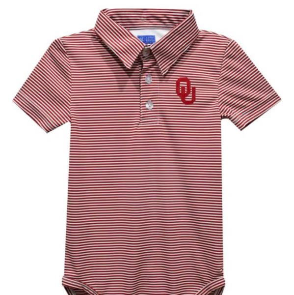 Vive La Fete Oklahoma Sooners Baby CRIMSON Pencil Stripe Polo Romper - 642589722