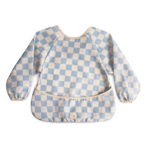 Mushie Long Sleeve Bib Smock With Pocket - Blue Check