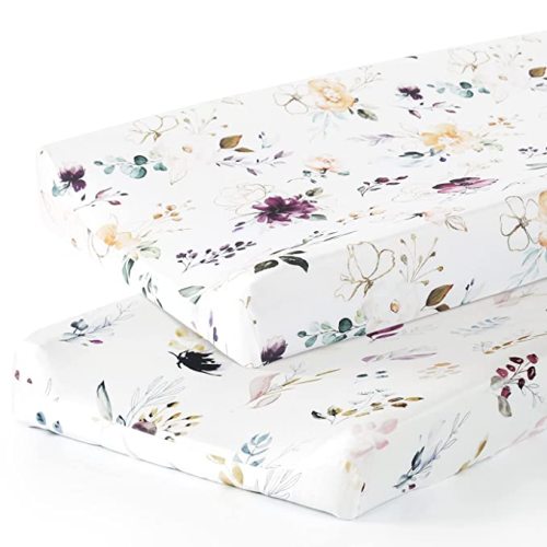 GRSSDER Stretch Ultra Soft Jersey Knit Changing Pad Cover Set 2 Pack, Change Table Pad Covers Fit 32"/34" x 16" Pads Safe and Snug, Pink Rose Print