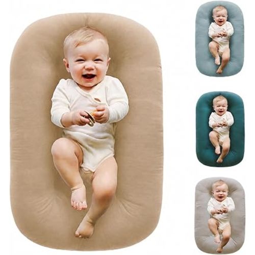 Baby Lounger for Newborn 0–12 Months,100% Cotton Breathable Infant Lounger, Baby Shower Gift, Portable Lightweight Baby Nest for Home & Travel(Soft Cocoa)