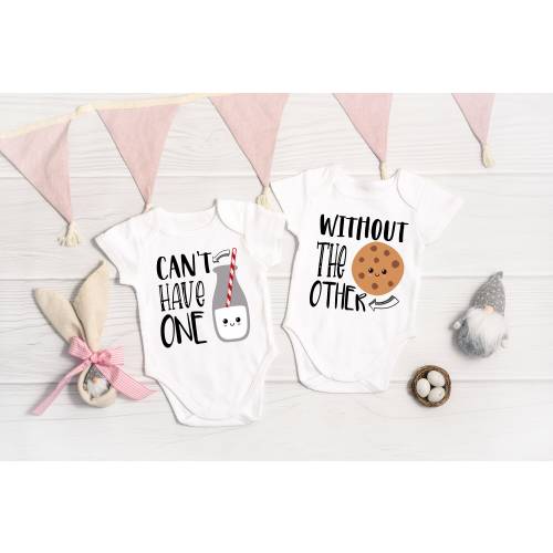 Twin Baby Onesies®, Can&#39;t Have One Without The Other Twin Onesies®, Twin Shirts, Funny Onesie®, Baby Gifts, Milk and Cookie Twin Onesies®