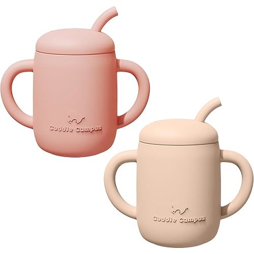 Cuddle Campus Pack of 2 Baby Cups, Sippy Cup 7 oz, Silicone Straw Cup, Open Training Cup for 6M, 6M+,6-12 Months,1/1+ Year Old Baby,Toddler