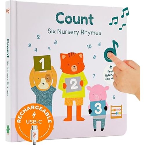 Cali's Books Count Nursery Rhymes Music Book for Toddlers 1-3, Interactive Books for 1+ Year Old with 6 Animal Songs - Educational Toddler Books Ages 1-3