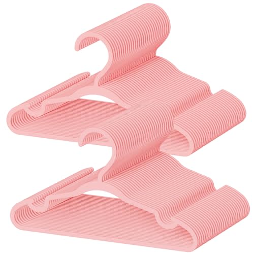 60 Pack Baby Plastic Hangers,12.83" Ultra-Thin,Non-Slip Hangers for Children. Ideal for Closets and Nurseries.Designed for Newborns and Children's Clothing,Including Trousers,Coat,Dresses.(Pink)