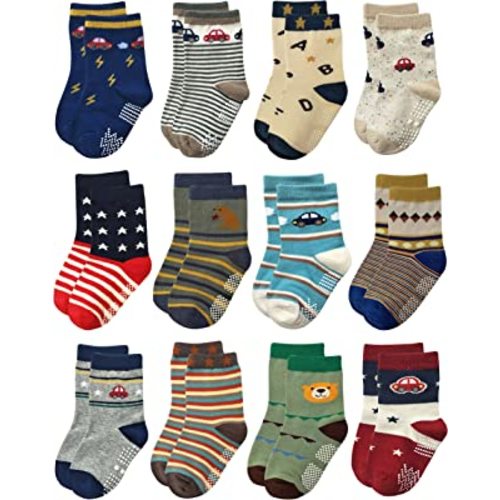 RATIVE Non Skid Anti Slip Crew Socks With Grips for Baby Infant Toddlers Kids Boys