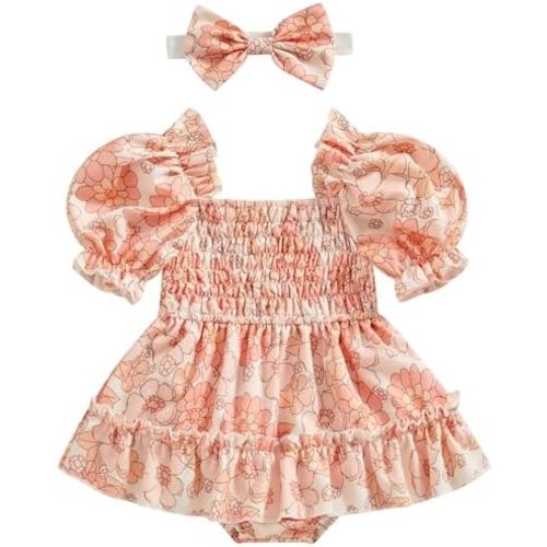 Mubineo Baby Girl Summer Clothes Outfits Newborn Infant Floral Short Sleeve Romper Dress Cute Outfit