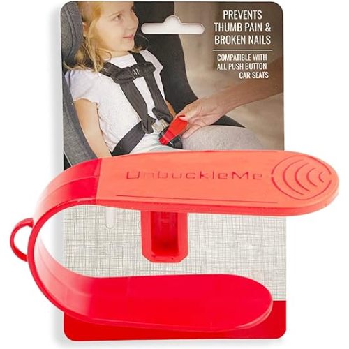 UnbuckleMe Car Seat Buckle Release Tool - Easy Opener Aid for Arthritis, Long Nails, Older Kids - Button pusher for infant, toddler, convertible 5 pt harness car seats - As Seen on Shark Tank (Red)