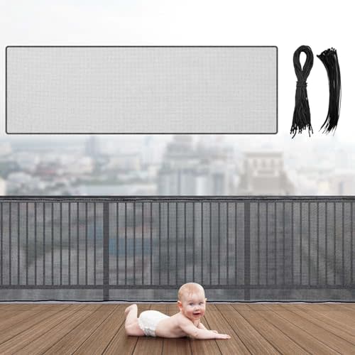 Hosuly Banister Guard 10 x 3 ft Balcony Netting for Kids Pets Stairway Safety Net Baby Fence Door Balcony Netting Safety Mesh Stair Net with No Drilling for Apartment Railing(Black)