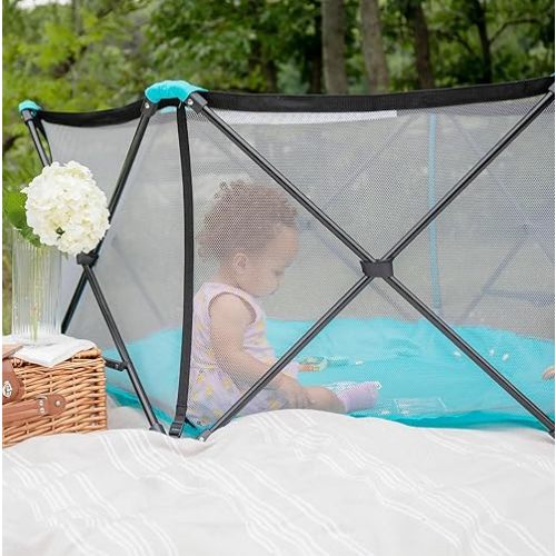 Regalo My Portable Play Yard Indoor and Outdoor, Washable, Aqua, 6-Panel, 48 Inch