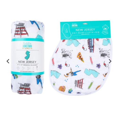 Gift Set: New Jersey Baby Muslin Swaddle Blanket and Burp Cloth/Bib Co – Little Hometown