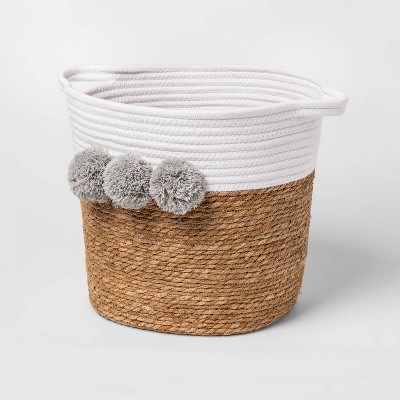 Cloud Island Decorative Basket - Large Coiled Rush Pom White, 12 inches (H) x 12.5 inches (W) x 12.75 inches (D)