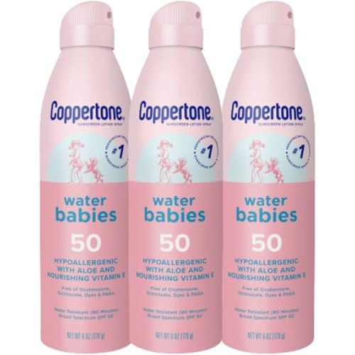 Coppertone WaterBabies Baby Sunscreen Spray SPF 50, Spray On Sunscreen for Babies, Water Resistant, Pediatrician Recommended, 6 Oz, Pack of 3
