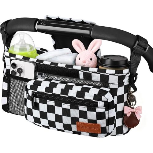 Universal Stroller Organizer with Cup Holder: Baby Essentials, Stroller Caddy Accessories with Detachable Phone Bag, Non-Slip Straps, Fits for Uppababy, Baby Jogger, New Moms Baby Gifts