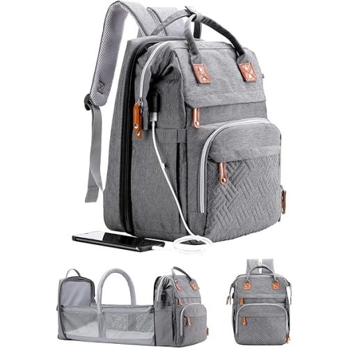 Diaper Bag Backpack with Changing Station, Large Diaper Bag, Baby Bag, Multifunctional Diaper Bag, Upgrade Gray