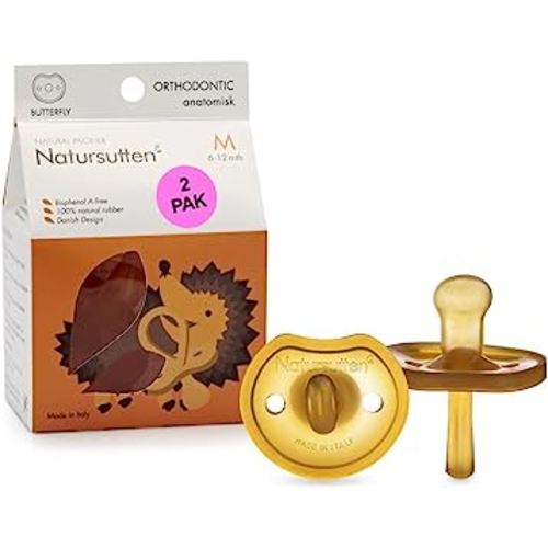 Natursutten Pacifiers 6-12 Months - 2-Pack Butterfly Shield Orthodontic Nipple Natural Rubber Safe & Soft BPA-Free Pacifiers for Breastfeeding Babies - Newborn Pacifiers Made in Italy