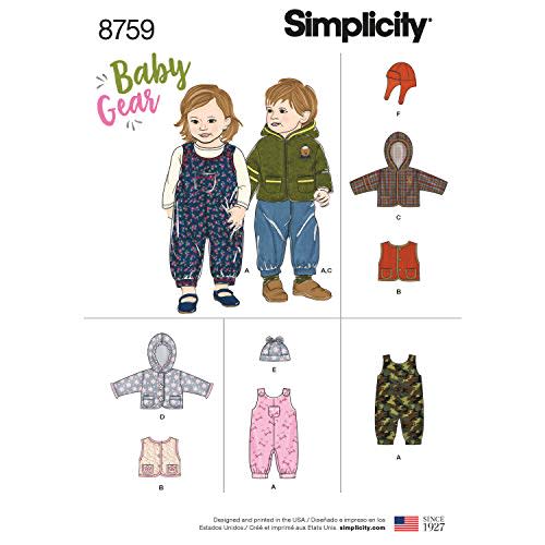 Simplicity Baby's Jacket, Vest, Hat, and Overalls Sewing Patterns, Sizes XXS-L