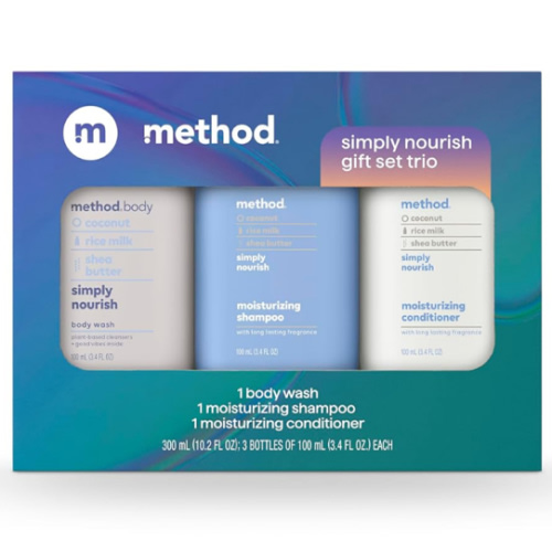 Method Body Wash and Hair Care Gift Set, Simply Nourish, 3.4 oz Travel Size Bottles