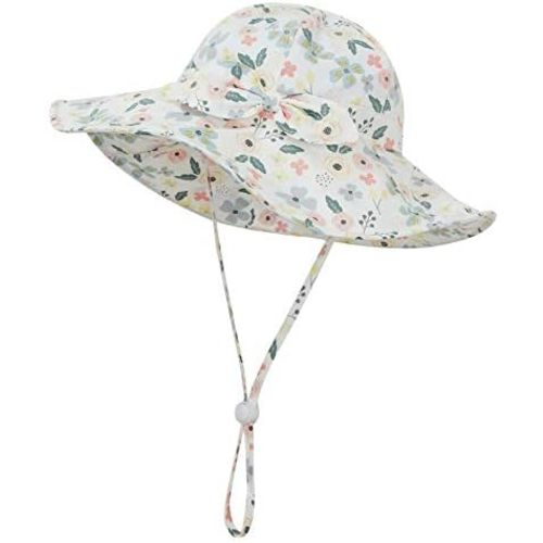 Baby Girl Sun Hat Summer Beach Hats with UPF 50+ Toddler Infant with Wide Brim Strap Outdoor Bucket Hat