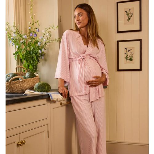 LAKE | Women | DreamModal Pajamas | Carnation Pencil Stripe Maternity Kimono Bundle