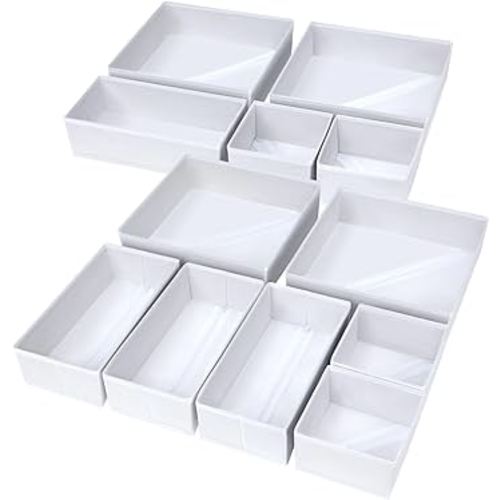 DIMJ Drawer Organizer Clothes, 12 Pack Fabric Closet Organizers and Storage, Foldable Baby Clothes Organizer & Dresser Bin For Nursery, Bedroom, Closet, Socks, Bra, Tie,White