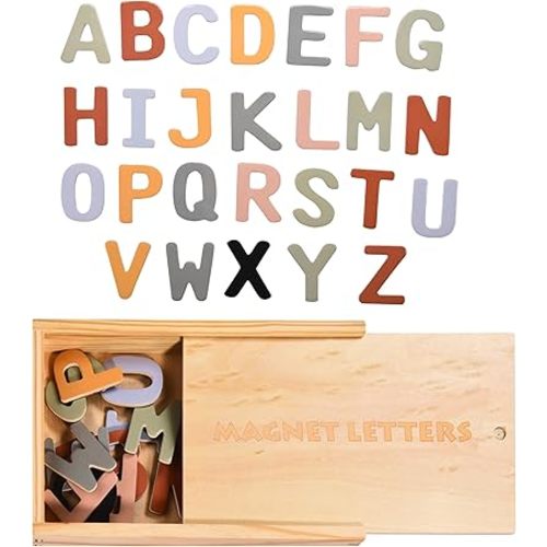 Alphabet Magnets for Fridge - Letter Magnets for Toddlers 1-3 - Large Magnetic Kids Toys to Stick on Refrigerator and Other Metallic Surface - Big and Colorful Letter Wood Magnet for Baby