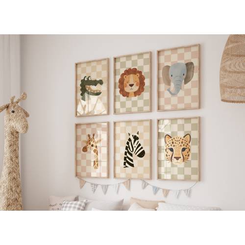 Safari Animal Prints Bundle | 28 Nursery Wall Art Printables | Crocodile, Lion, Elephant, Giraffe, Zebra, Leopard | Kids Room Decor