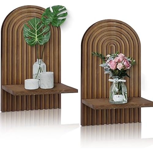 LIYAOLI Boho Shelves Bohemian Decorative,Vintage Wall Shelf Boho Chic Wall Decor for Living Room 2 Pieces 15 x 8.6 Inch Wooden Vintage Shelf Decor Hanging Shelves for Wall Mounted Candle Holder