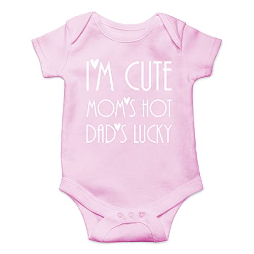 I'm Cute, Mom's Hot, Dad's Lucky - Funny Baby Essentials Bodysuit - Girl Clothes Newborn Romper