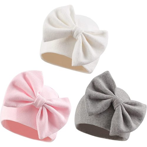 Newborn Baby Girl Hat Cotton Baby Bow Beanie Spring Infant Hats for Girls 0-6Months