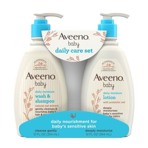 Aveeno Baby Daily Care Gift Set Includes Daily Moisturizing Body Lotion & 2-in-1 Baby Bath Wash & Shampoo - 2 ct