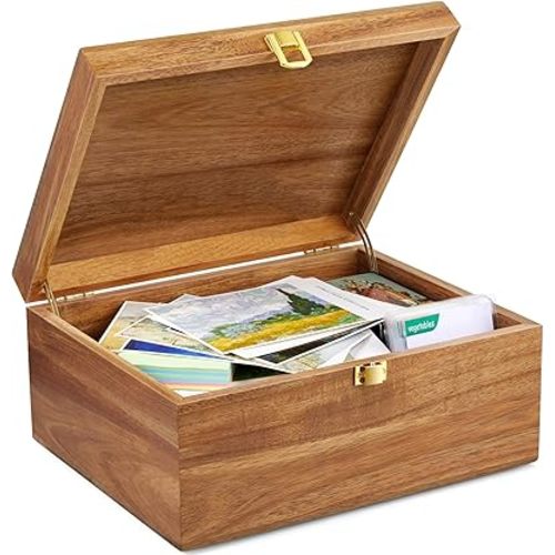 DRASTAR Wooden Keepsake Box, Large Acacia storage box with a Hinged Lid, Memory treasure box for Crafts and Photo Storage