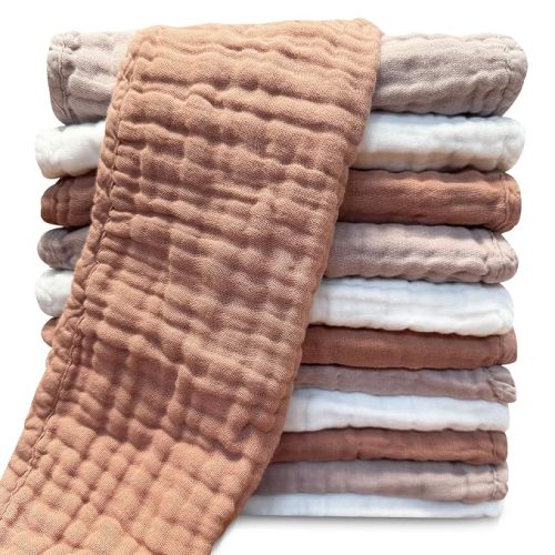 Sunny zzzZZ Muslin Burp Cloths for Baby 100% Cotton Burping Cloths for Unisex, Boy, Girl - Large 20'' by 10'' Newborn Essentials Ultra Soft Absorbent Milk Spit Up Rags - 12 Pack - White+Ivory+Brown