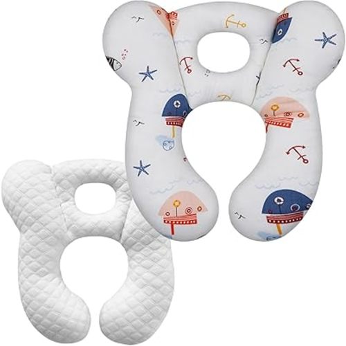 Baby Travel Pillow, Upgrade U-Shape Infant Pillow for Car Seat Pushchair and Stroller, Soft Comfortable Sleep Cushion for Kids Newborn and Toddler -Starfish White
