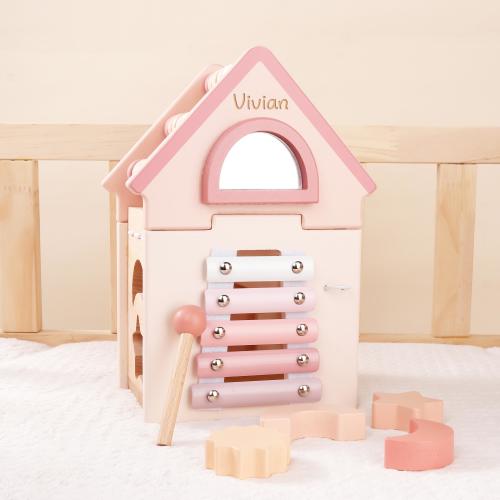 Personalized Wooden House Activity Cube, Montessori Cube 5 in 1,Wooden Educational Toy,Toddler Busy Cube,Baby Gift,Sort and Stack Toys