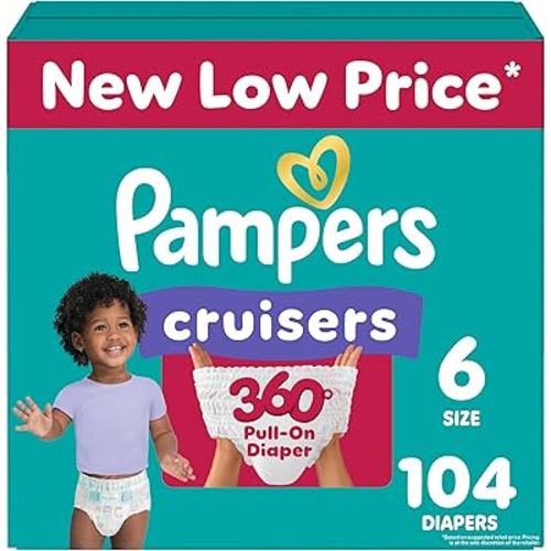 Pampers Diapers - Cruisers 360 - Size 6, 104 Count, Babyproof up to 100% Leakproof Pull-On Diaper